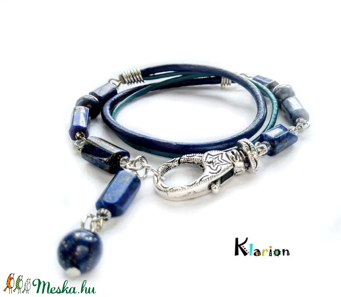 Lapis lazuli ásványgyöngy és hengerbőr karkötő - ékszer - karkötő - charm karkötő - Meska.hu Lapis lazuli ásványgyöngy és hengerbőr karkötő - ékszer - karkötő - charm karkötő - Meska.hu