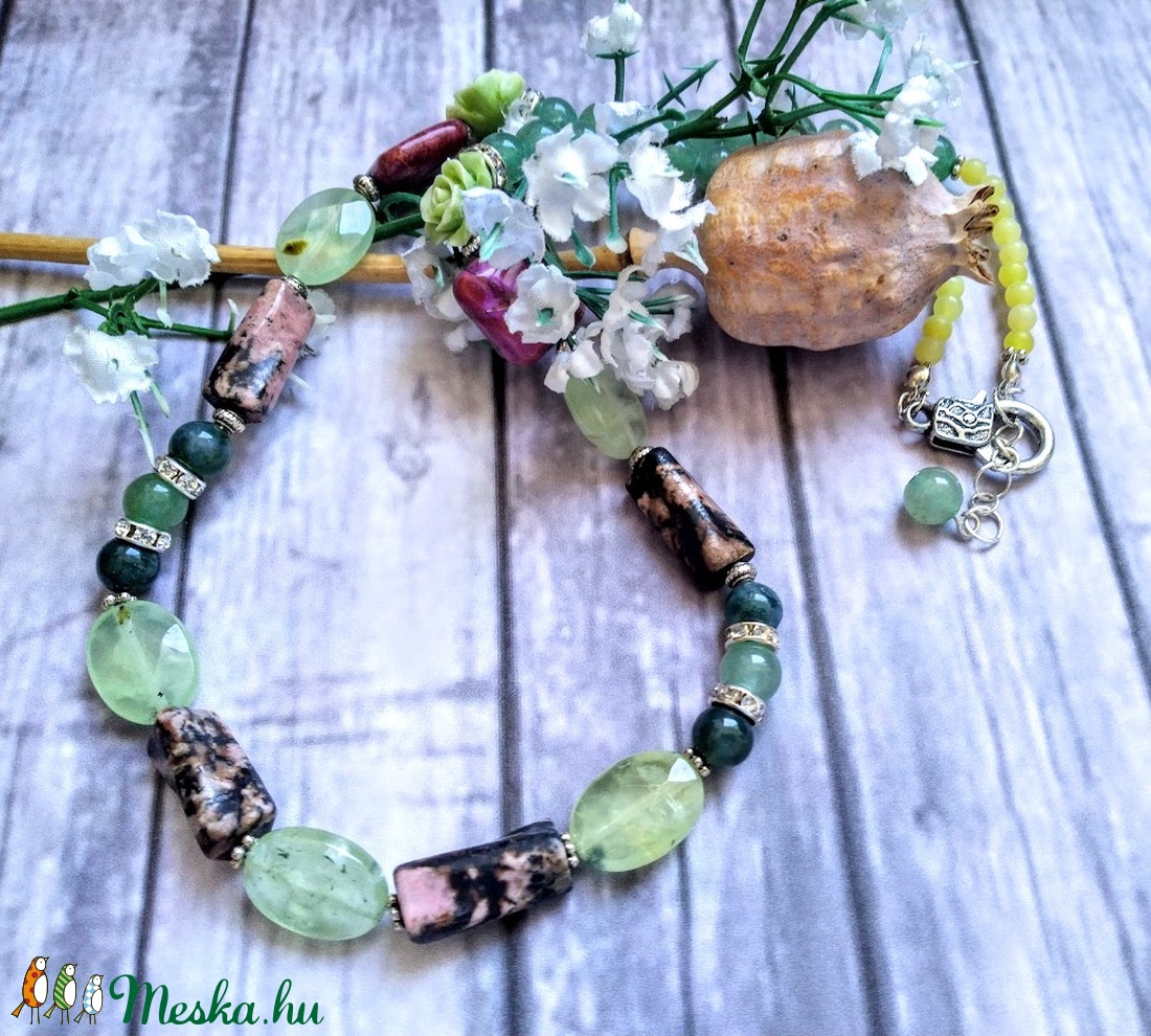 Jade, aventurin, rodonit, prehnite ásványgyöngyös nyaklánc - - Meska.hu Jade, aventurin, rodonit, prehnite ásványgyöngyös nyaklánc - - Meska.hu