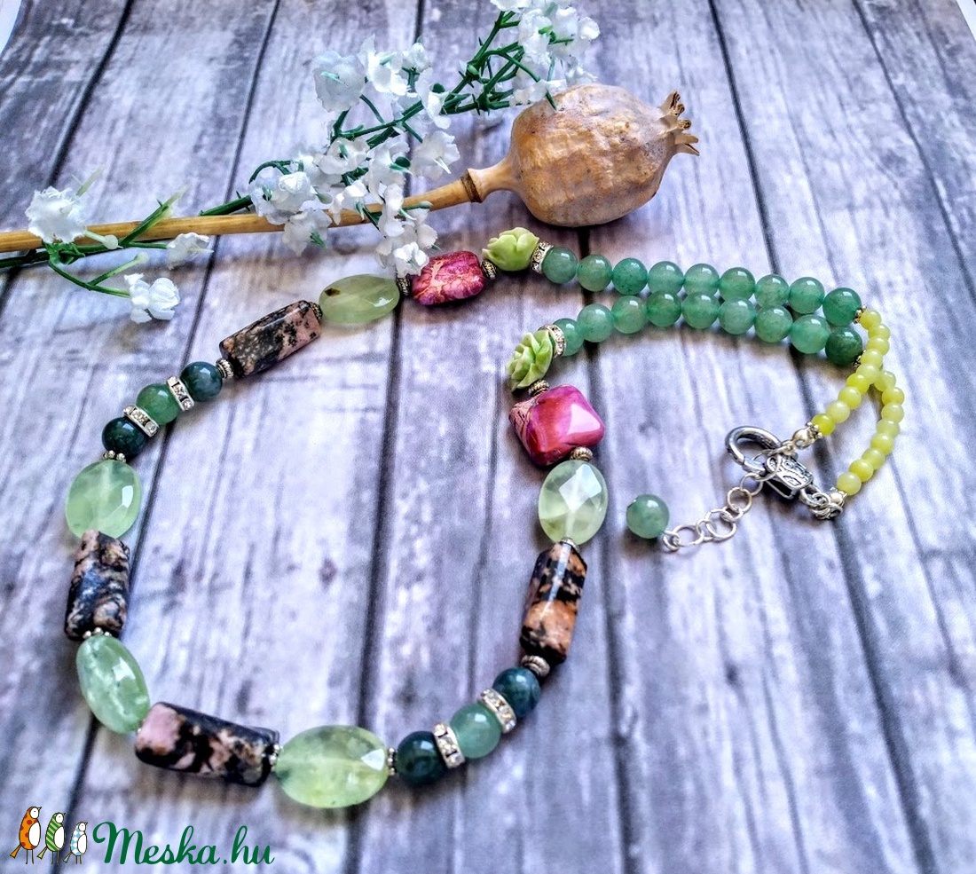 Jade, aventurin, rodonit, prehnite ásványgyöngyös nyaklánc - - Meska.hu Jade, aventurin, rodonit, prehnite ásványgyöngyös nyaklánc - - Meska.hu
