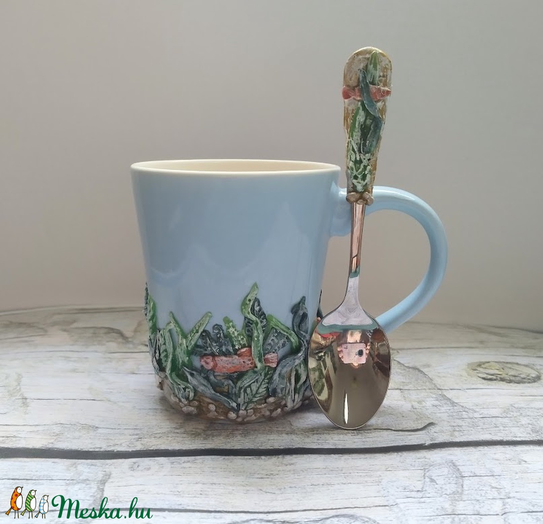 Mint hal a vízben, kiskanál és bögre kedves halakkal - diy (csináld magad) - szabásminta, útmutató - Meska.hu