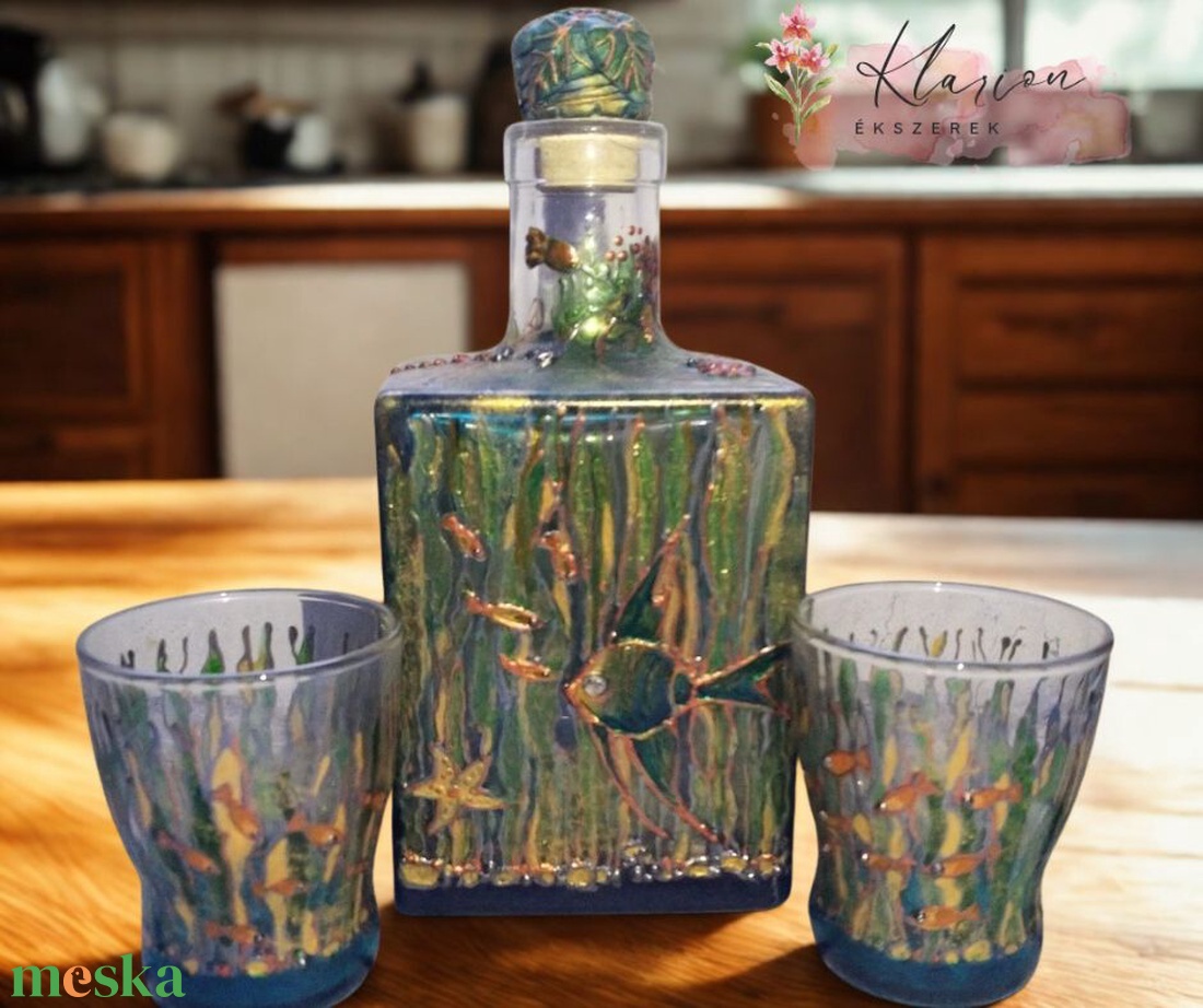 Víz alatti világ, festett italos szett - otthon & életmód - dekoráció - asztal és polc dekoráció - díszüveg - Meska.hu