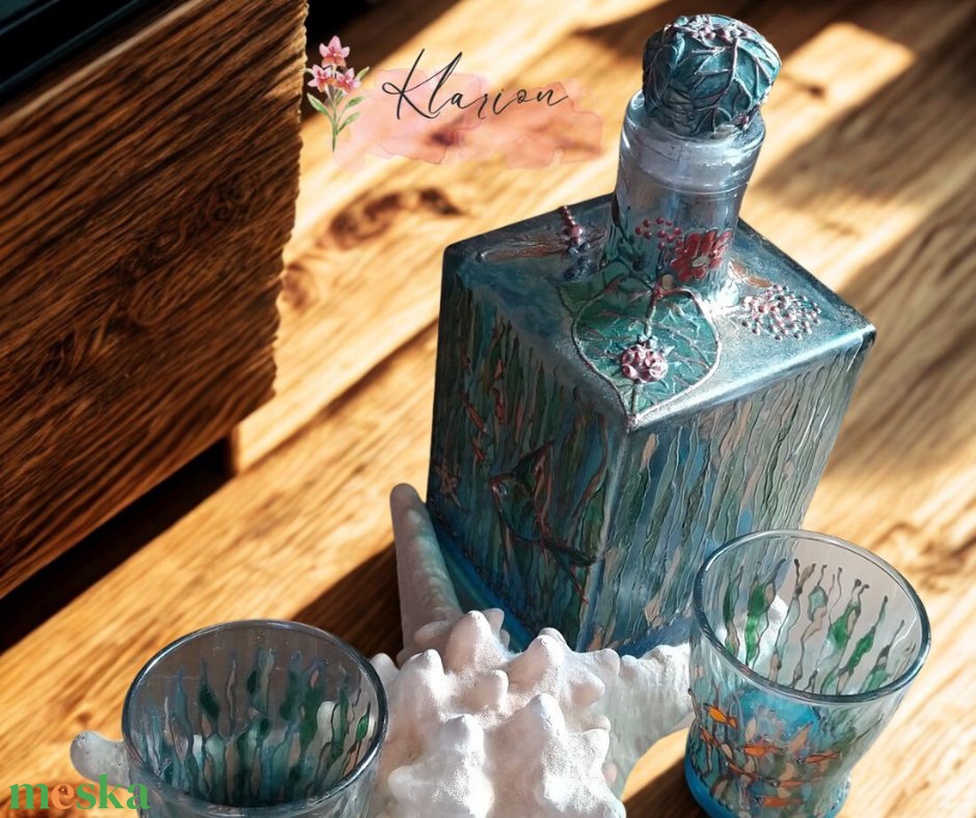 Víz alatti világ, festett italos szett - otthon & életmód - dekoráció - asztal és polc dekoráció - díszüveg - Meska.hu