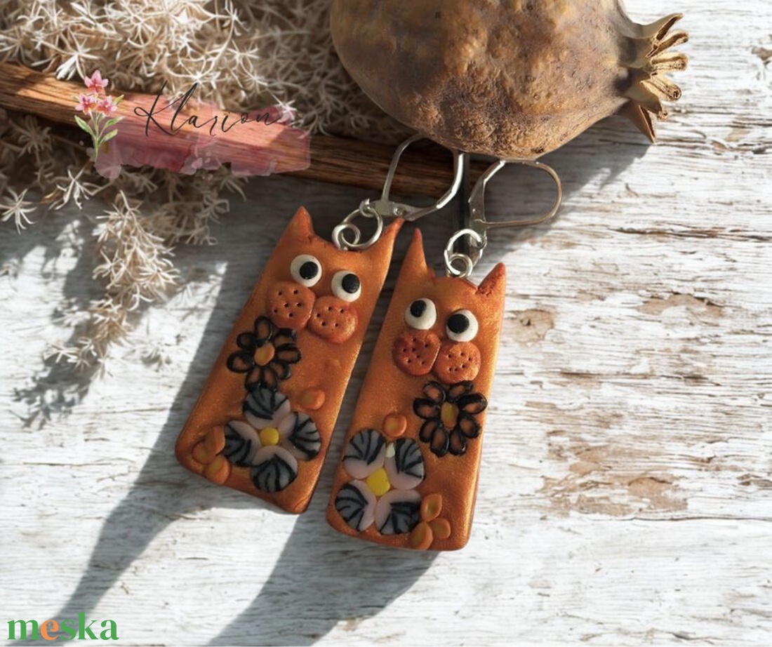 Macskacicók, macskás, cicás fülbevaló  - ékszer - fülbevaló - lógó fülbevaló - Meska.hu