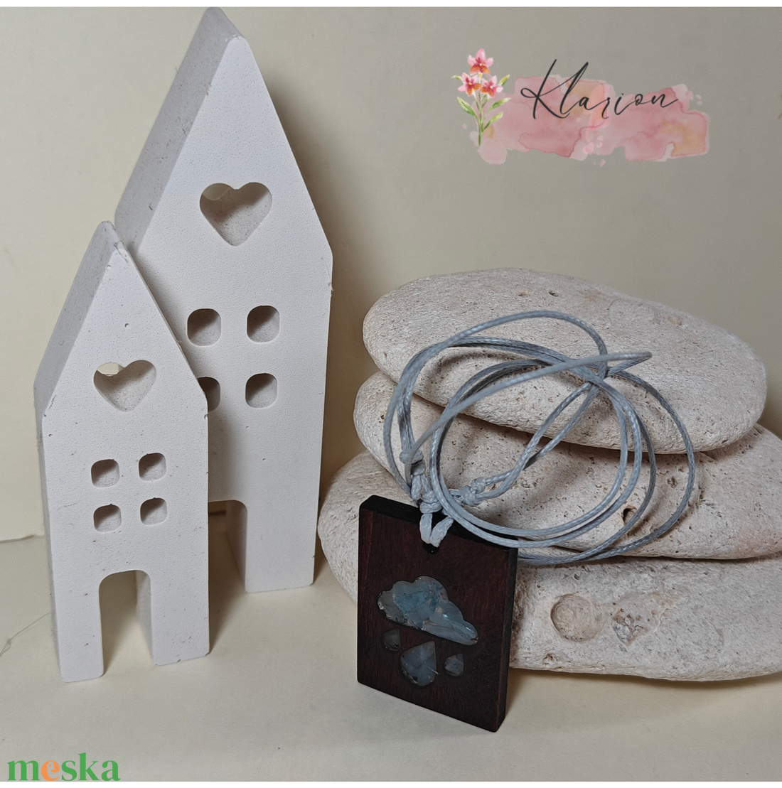 Fa és ásvány medál csúszókötéses nyakláncon - ékszer - nyaklánc - medálos nyaklánc - Meska.hu