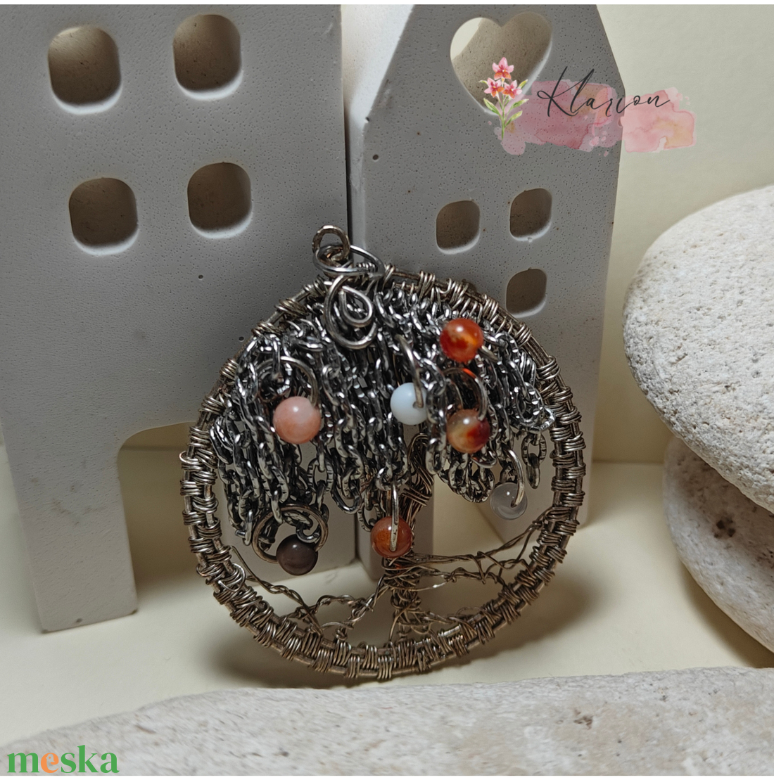 Életfa medál ásványgyöngyökkel - ékszer - nyaklánc - medál - Meska.hu