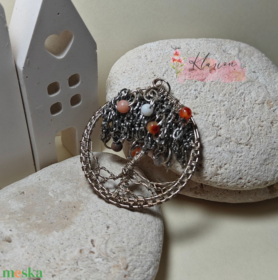 Életfa medál ásványgyöngyökkel - ékszer - nyaklánc - medál - Meska.hu