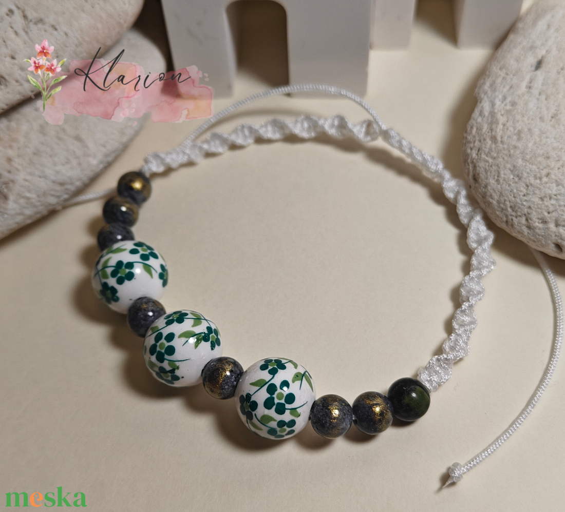 Virágom, porcelán gyöngyös karkötő - ékszer - karkötő - gyöngyös karkötő - Meska.hu
