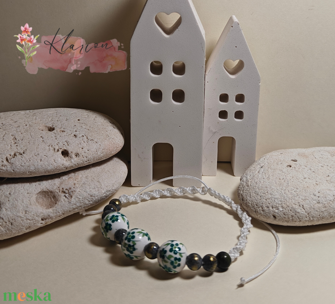 Virágom, porcelán gyöngyös karkötő - ékszer - karkötő - gyöngyös karkötő - Meska.hu