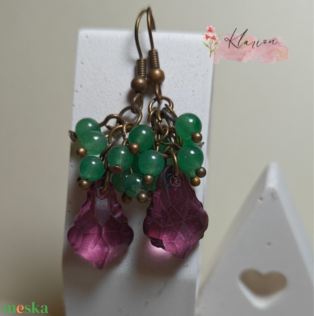 Szeder és szőlő jade fülbevaló - ékszer - fülbevaló - lógó fülbevaló - Meska.hu