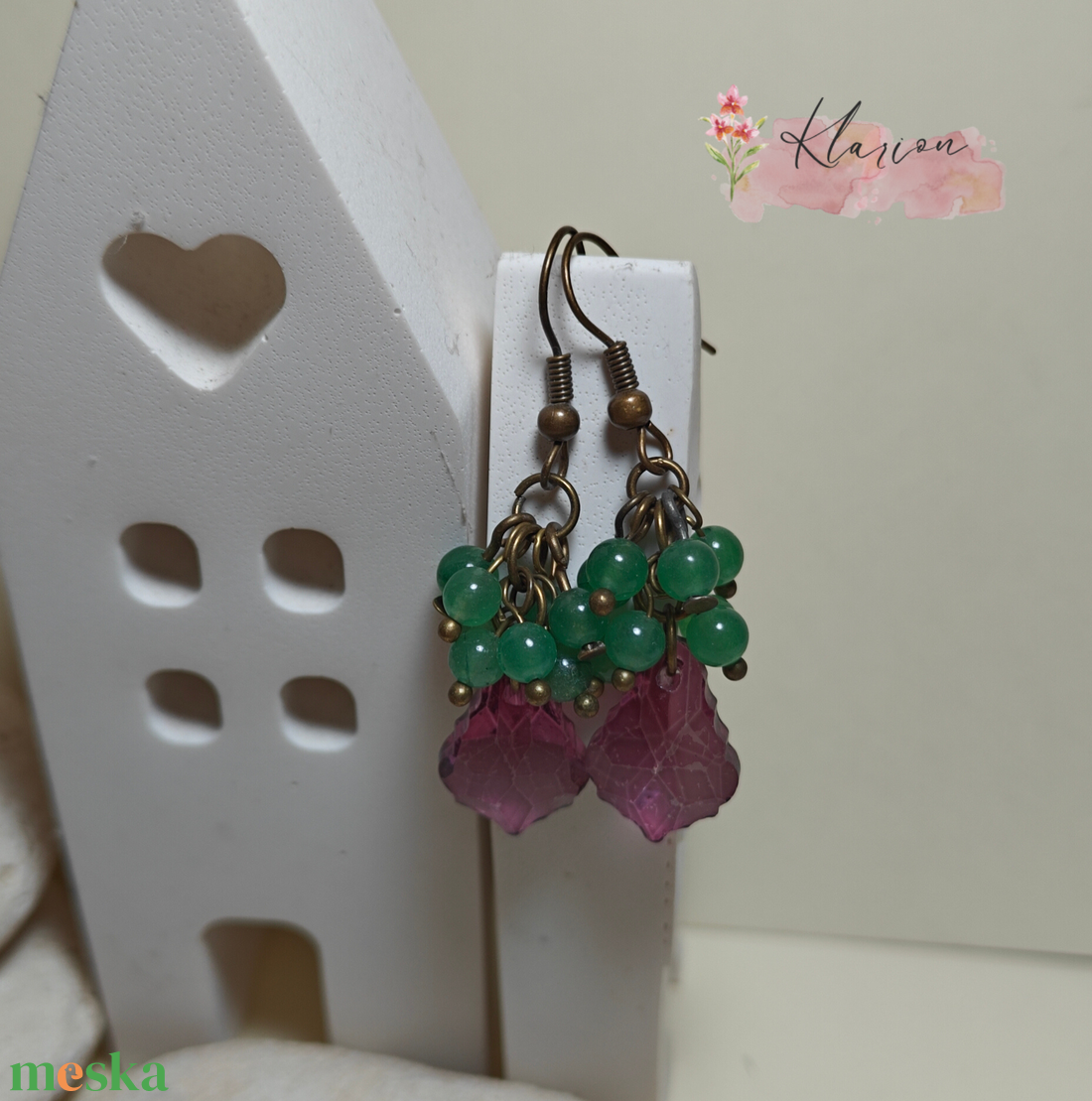 Szeder és szőlő jade fülbevaló - ékszer - fülbevaló - lógó fülbevaló - Meska.hu