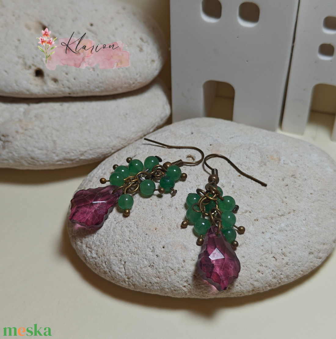 Szeder és szőlő jade fülbevaló - ékszer - fülbevaló - lógó fülbevaló - Meska.hu