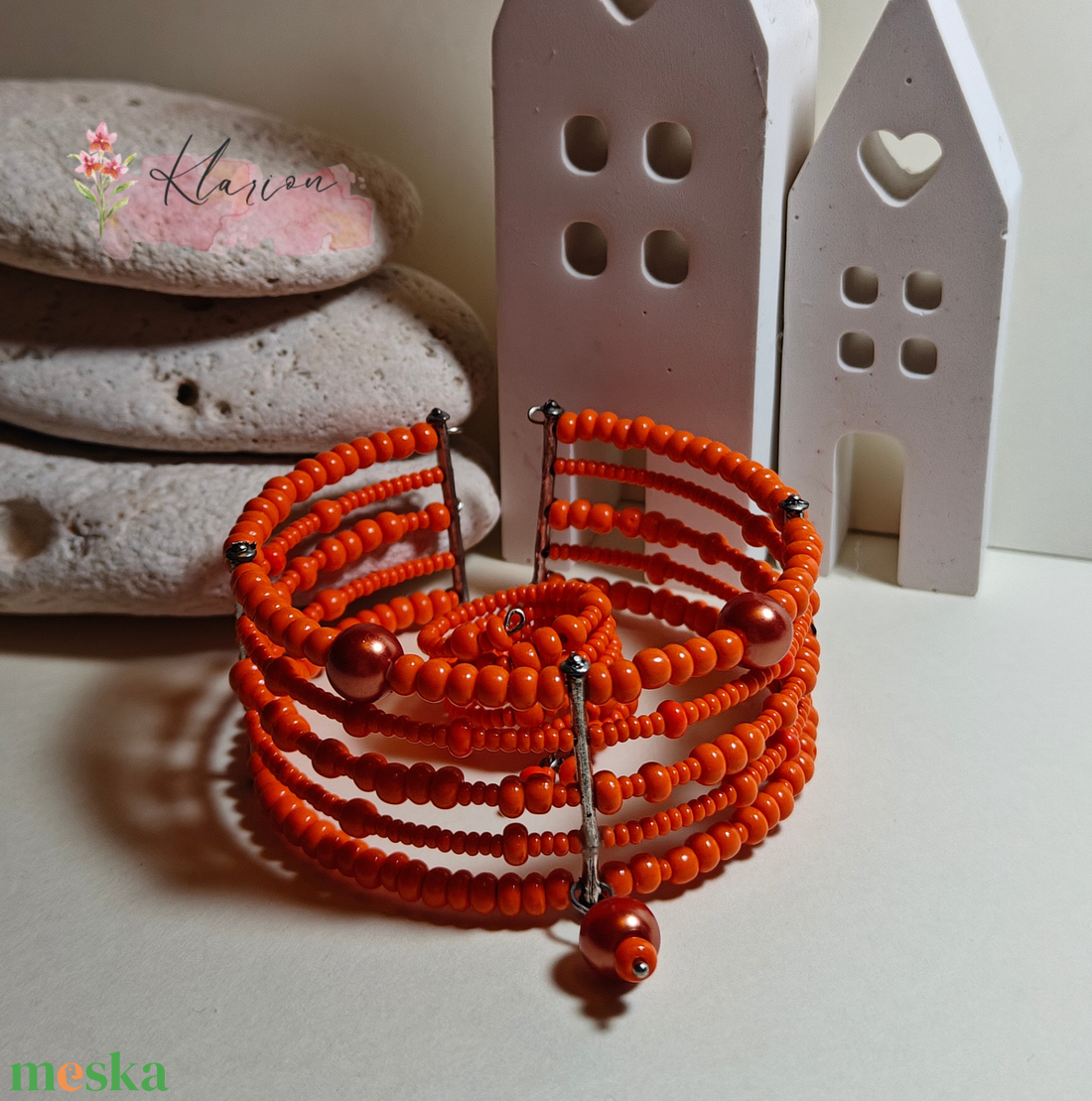Narancs gyöngy szett - ékszer - ékszerszett - Meska.hu