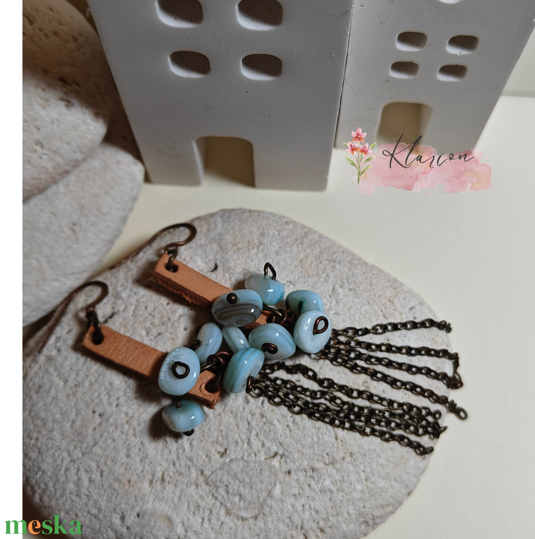 Kagyló, bőr fülbevaló - ékszer - fülbevaló - lógó fülbevaló - Meska.hu