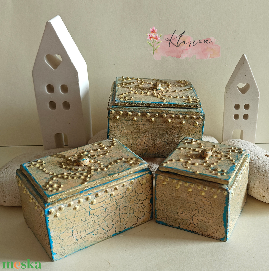 Vintage fedeles ékszertartó dobozka szett - ékszer - ékszertartó - ékszerdoboz - Meska.hu