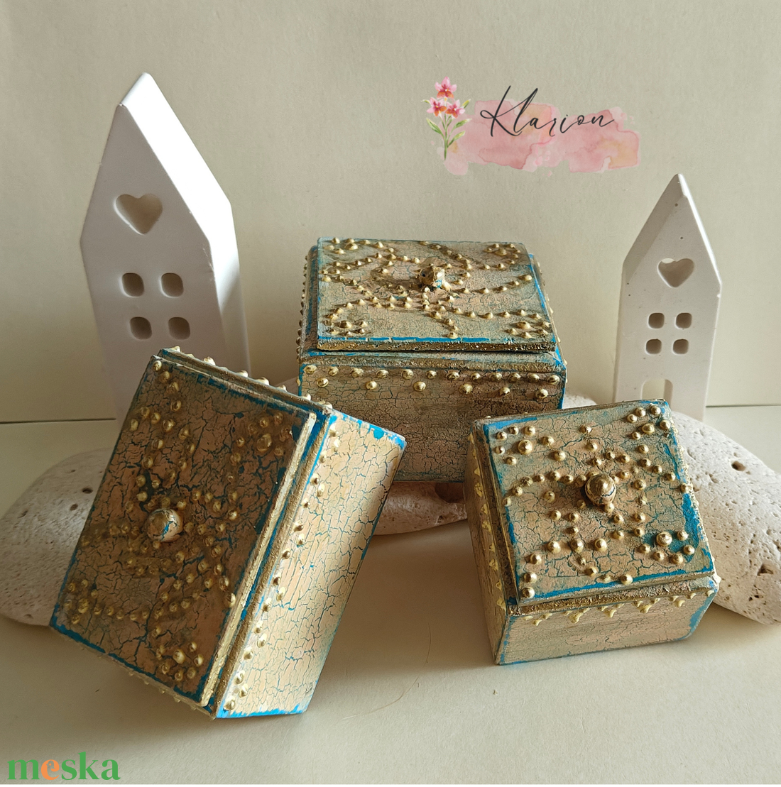 Vintage fedeles ékszertartó dobozka szett - ékszer - ékszertartó - ékszerdoboz - Meska.hu