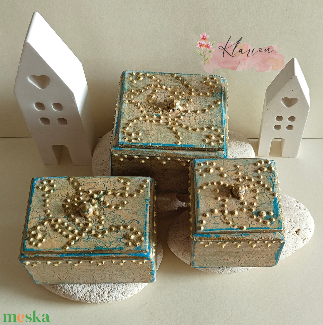 Vintage fedeles ékszertartó dobozka szett - ékszer - ékszertartó - ékszerdoboz - Meska.hu