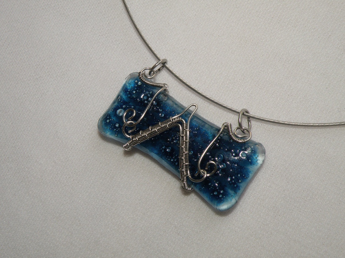 Novemberi óceán - üvegékszer nemeacél dróttal -  - Meska.hu