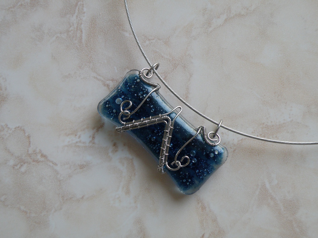 Novemberi óceán - üvegékszer nemeacél dróttal -  - Meska.hu