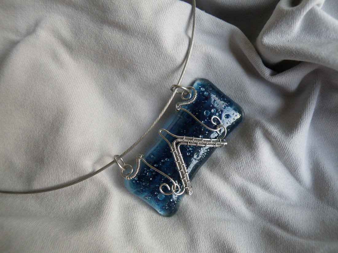 Novemberi óceán - üvegékszer nemeacél dróttal -  - Meska.hu