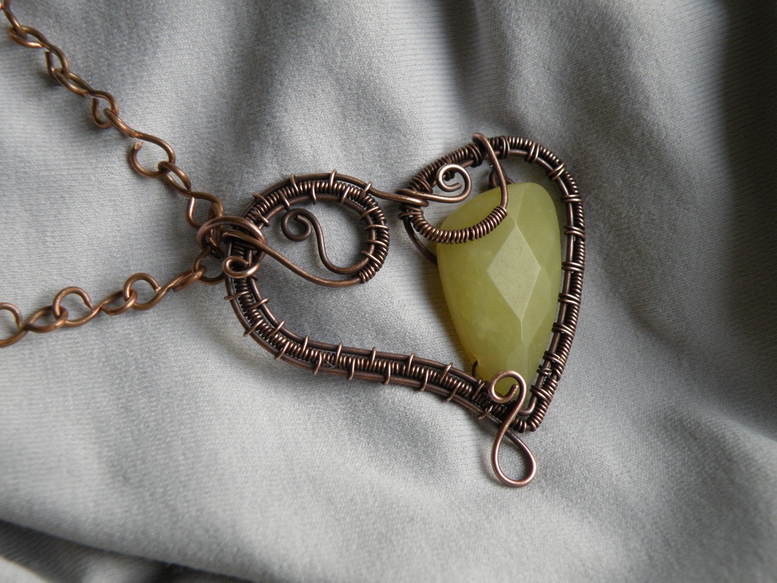 Citrom jáde vörösréz nyaklánc fülbevalóval -  - Meska.hu