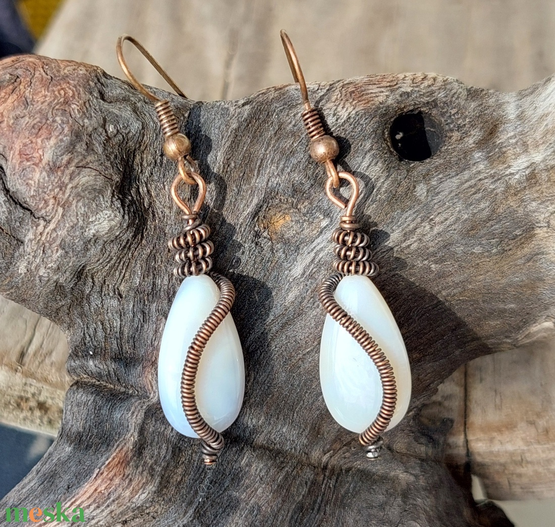 Vörösréz ékszer szett kalcedon ásványkövekkel - ékszer - ékszerszett - Meska.hu