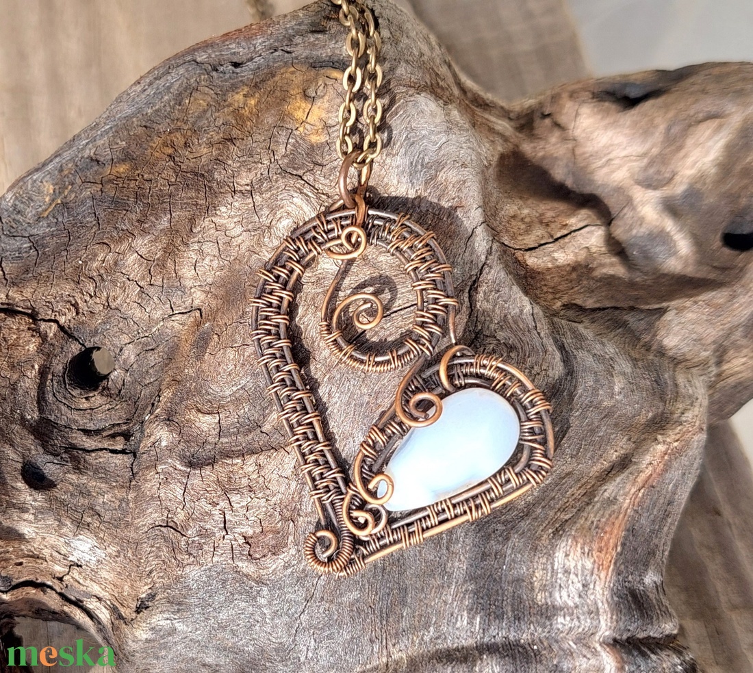 Vörösréz ékszer szett kalcedon ásványkövekkel - ékszer - ékszerszett - Meska.hu