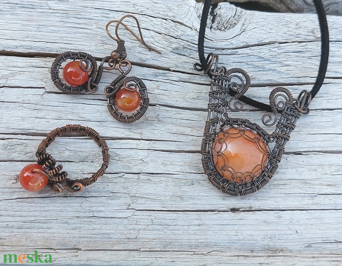 Karneol drótékszer szett - ékszer - ékszerszett - Meska.hu