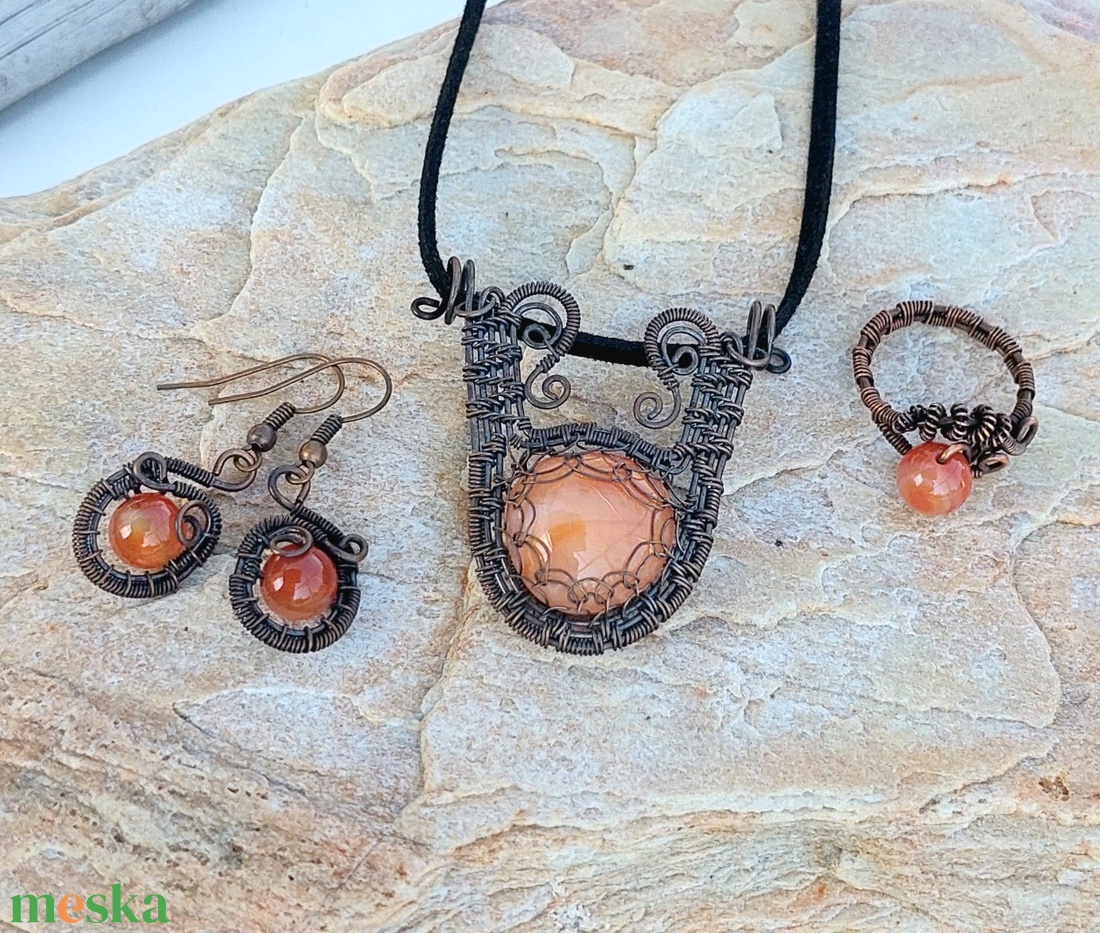 Karneol drótékszer szett - ékszer - ékszerszett - Meska.hu