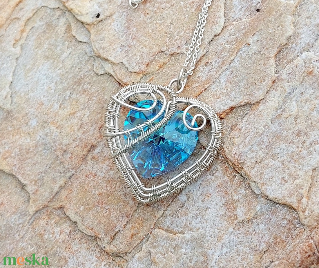 Kék szív igazi ezüstben - ékszer - nyaklánc - medálos nyaklánc - Meska.hu