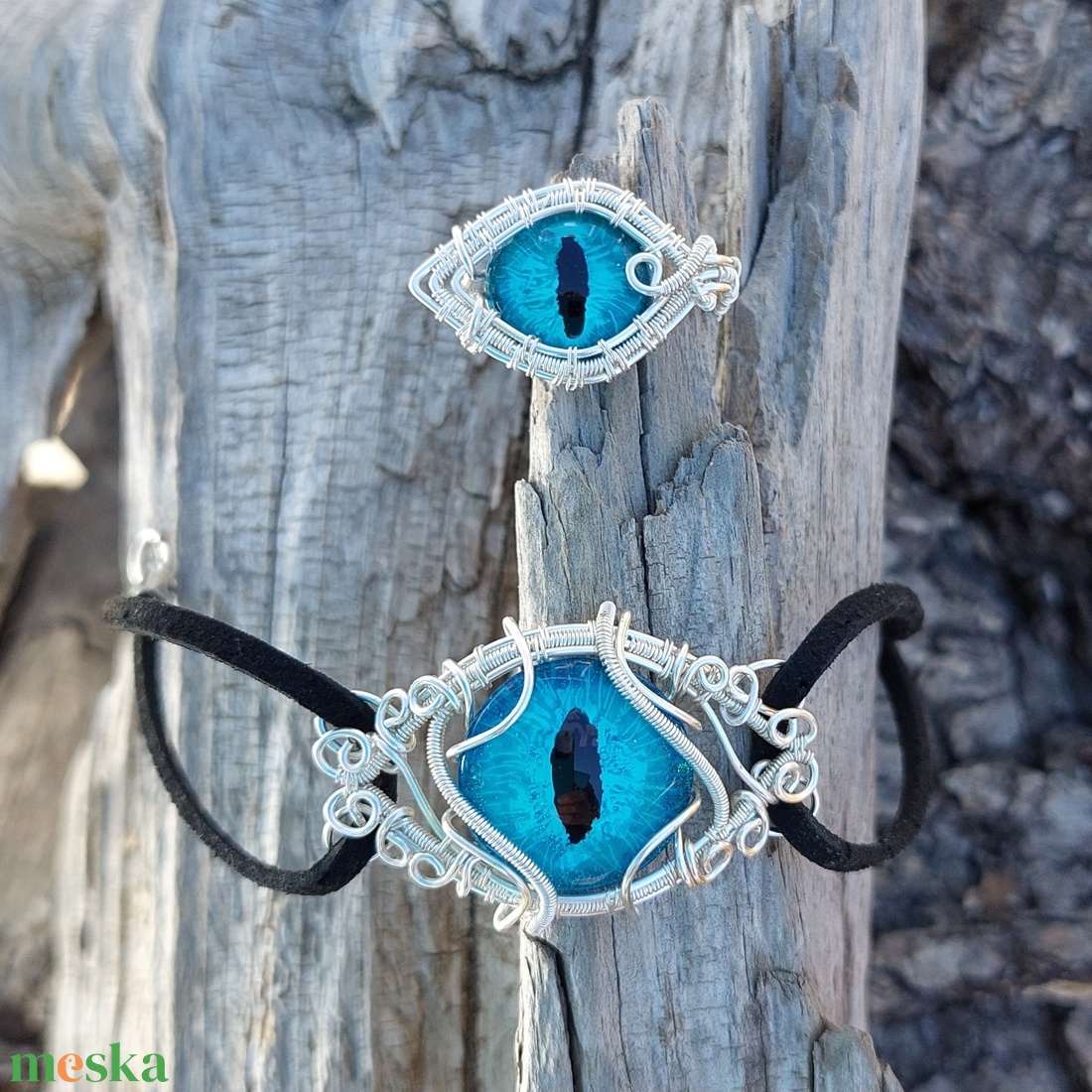 Kék sárkányszemes gyűrű - ékszer - gyűrű - statement gyűrű - Meska.hu