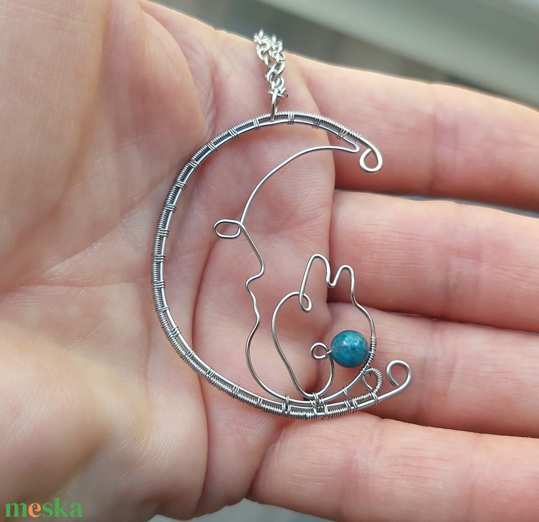 Acél nyaklánc apatit ásványkővel - ékszer - nyaklánc - medálos nyaklánc - Meska.hu