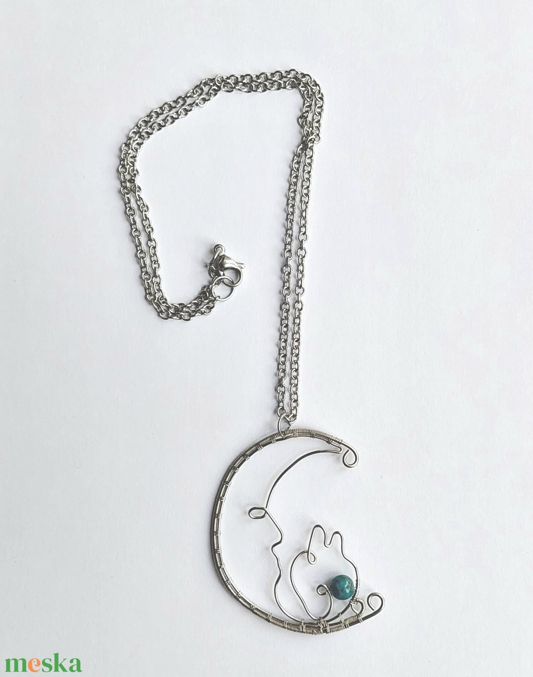 Acél nyaklánc apatit ásványkővel - ékszer - nyaklánc - medálos nyaklánc - Meska.hu
