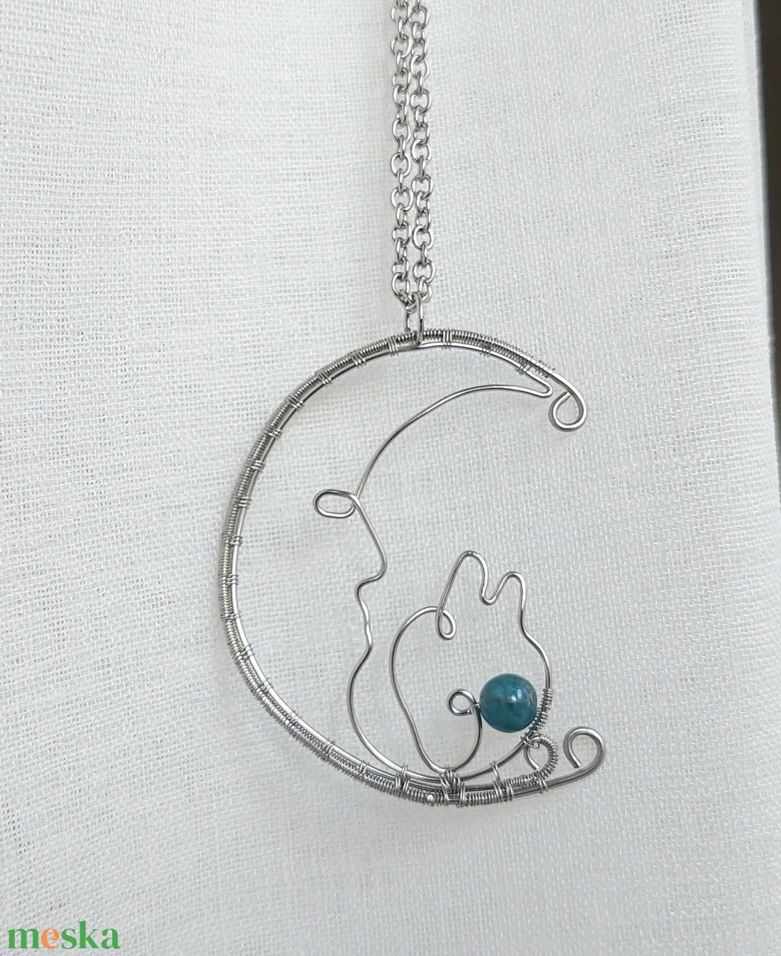 Acél nyaklánc apatit ásványkővel - ékszer - nyaklánc - medálos nyaklánc - Meska.hu