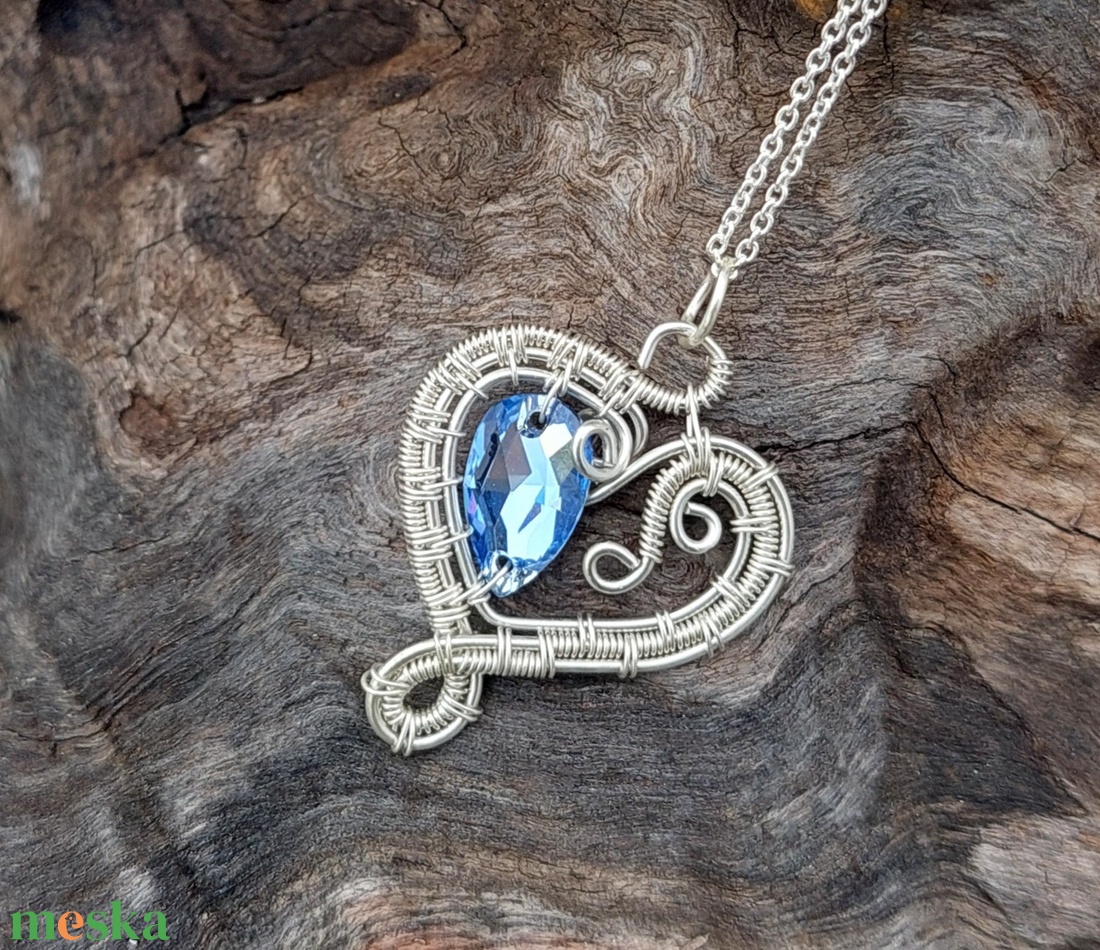 Sterling ezüst drótékszer szett kék swarovski kristályokkal - ékszer - ékszerszett - Meska.hu