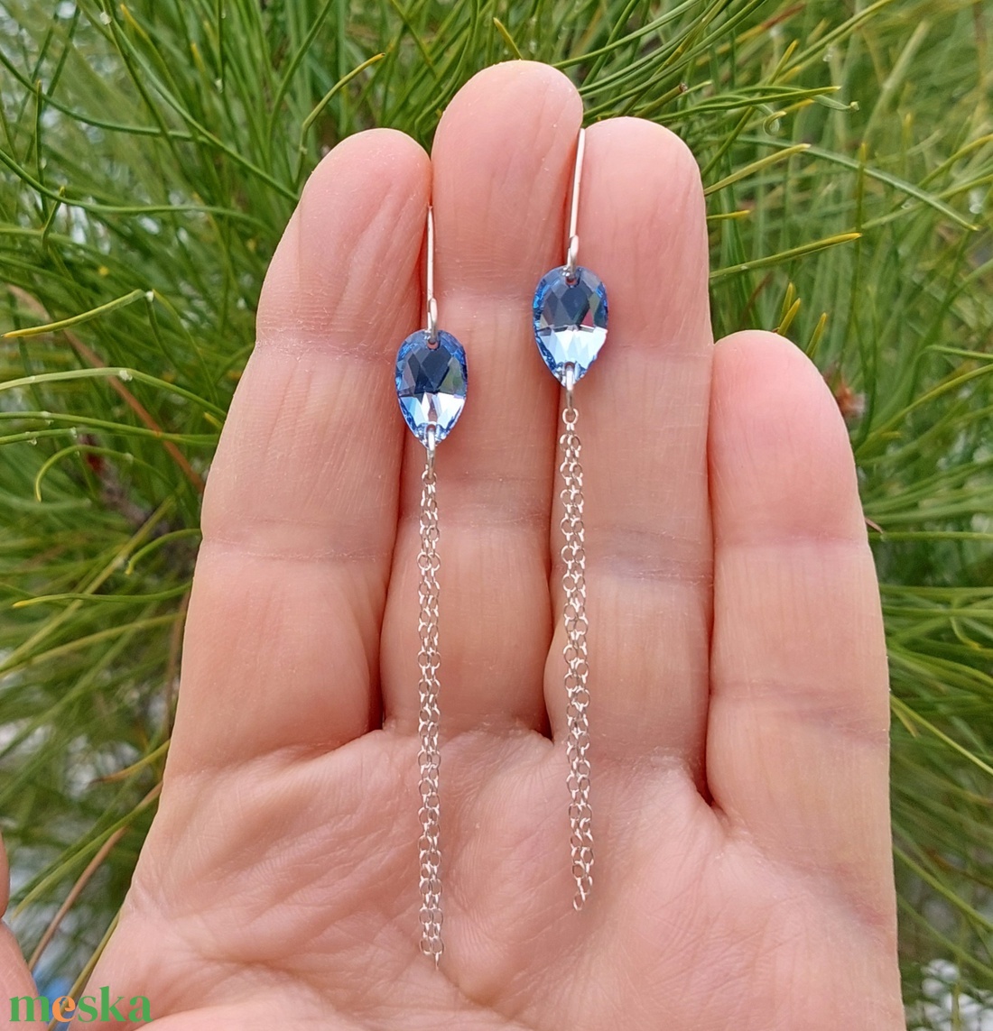 Sterling ezüst drótékszer szett kék swarovski kristályokkal - ékszer - ékszerszett - Meska.hu