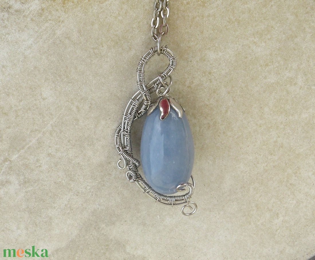 Angelit kő acélban - ékszer - nyaklánc - medálos nyaklánc - Meska.hu