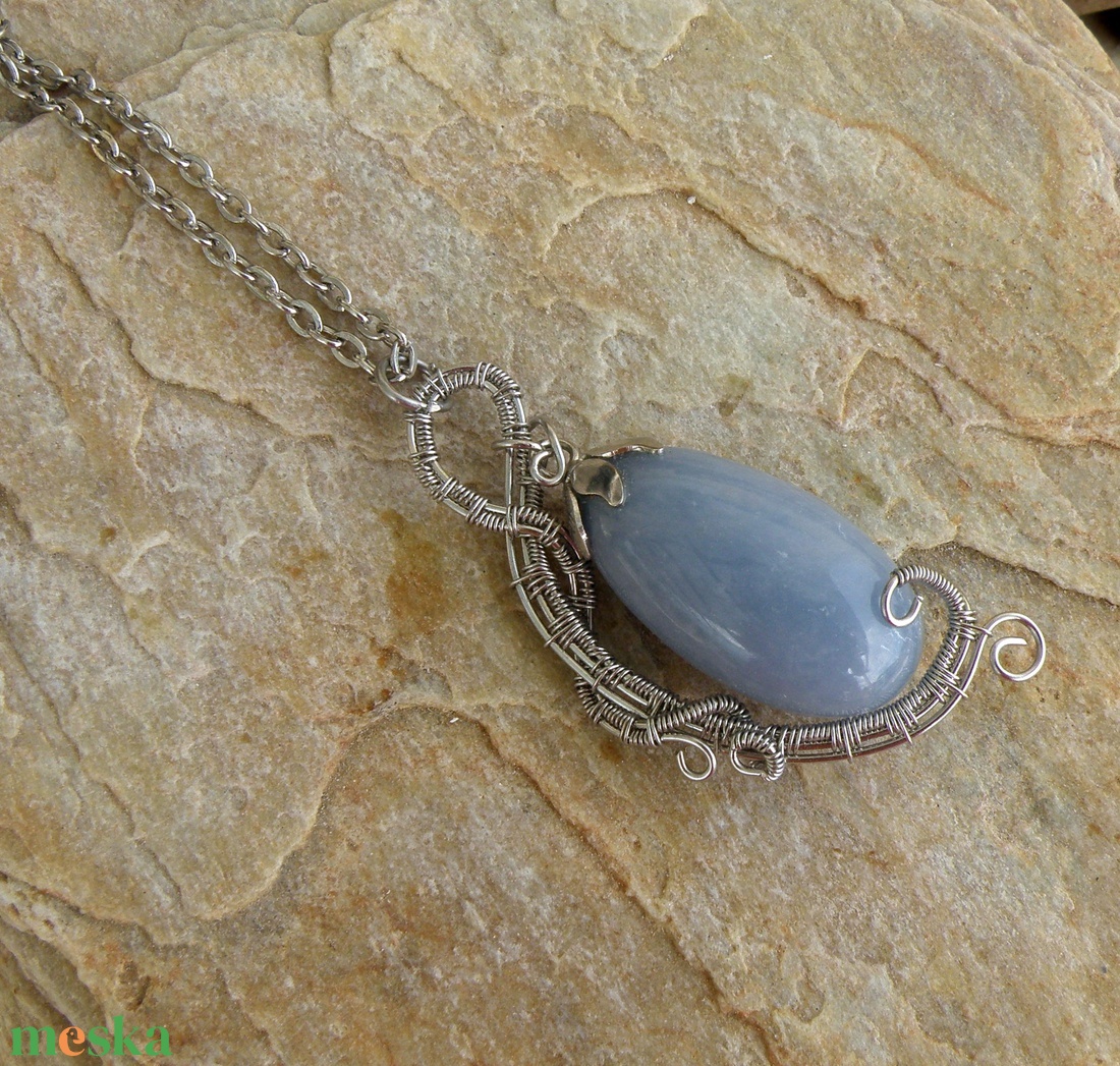 Angelit kő acélban - ékszer - nyaklánc - medálos nyaklánc - Meska.hu