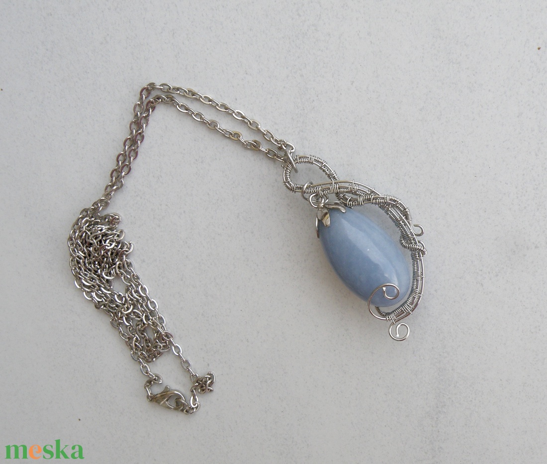 Angelit kő acélban - ékszer - nyaklánc - medálos nyaklánc - Meska.hu