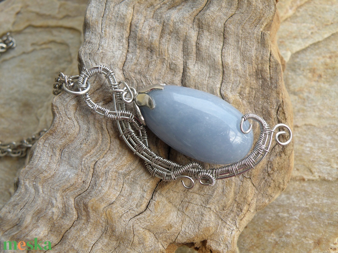 Angelit kő acélban - ékszer - nyaklánc - medálos nyaklánc - Meska.hu