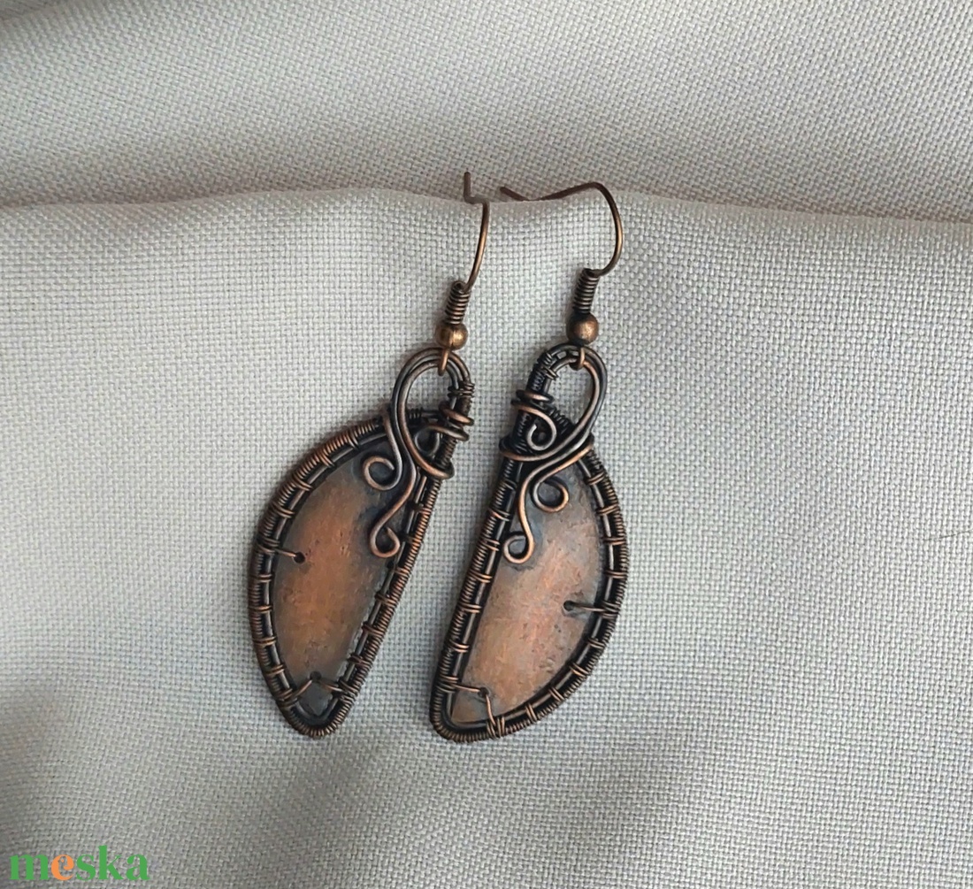 Vörösréz fülbevaló  - ékszer - fülbevaló - lógó fülbevaló - Meska.hu