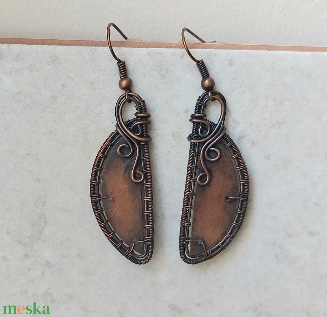 Vörösréz fülbevaló  - ékszer - fülbevaló - lógó fülbevaló - Meska.hu