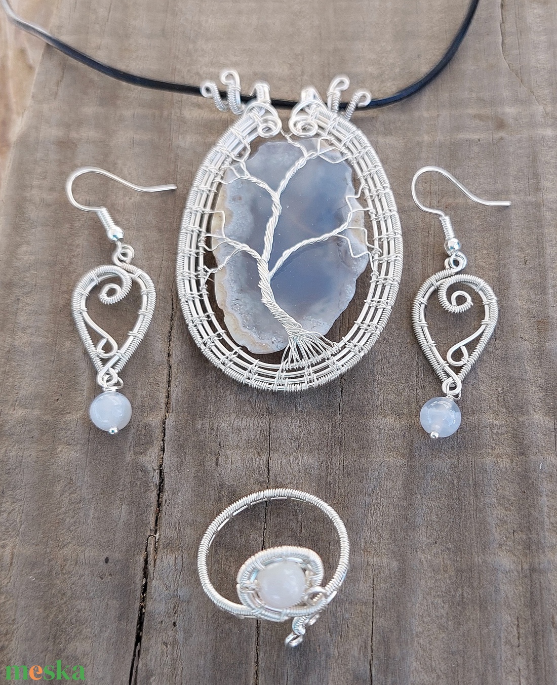 Ezüstözött drótékszer szett életfa motívummal - ékszer - ékszerszett - Meska.hu