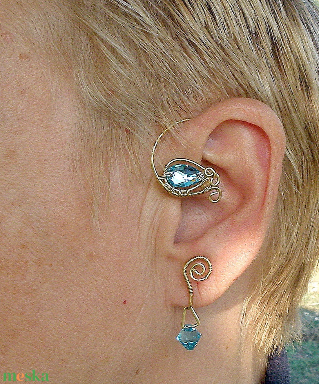 Fülékszer swarovski kristályokkal - ékszer - fülbevaló - fülékszer - Meska.hu