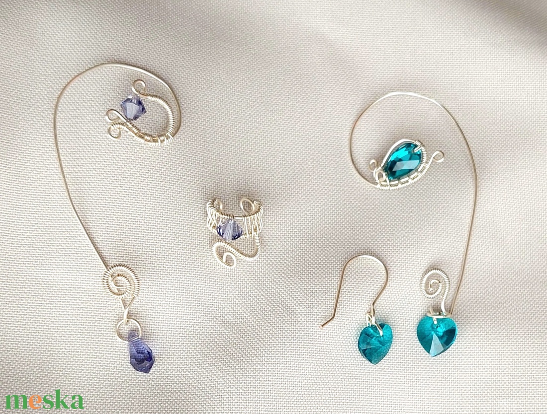 Ezüstözött fülékszerek swarovski kristályokkal - ékszer - fülbevaló - fülékszer - Meska.hu