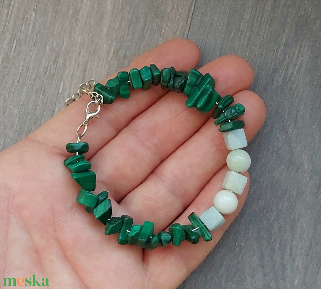 Ásvány karkötő malachit és amazonit kövekkel - ékszer - karkötő - ásványkarkötő - Meska.hu