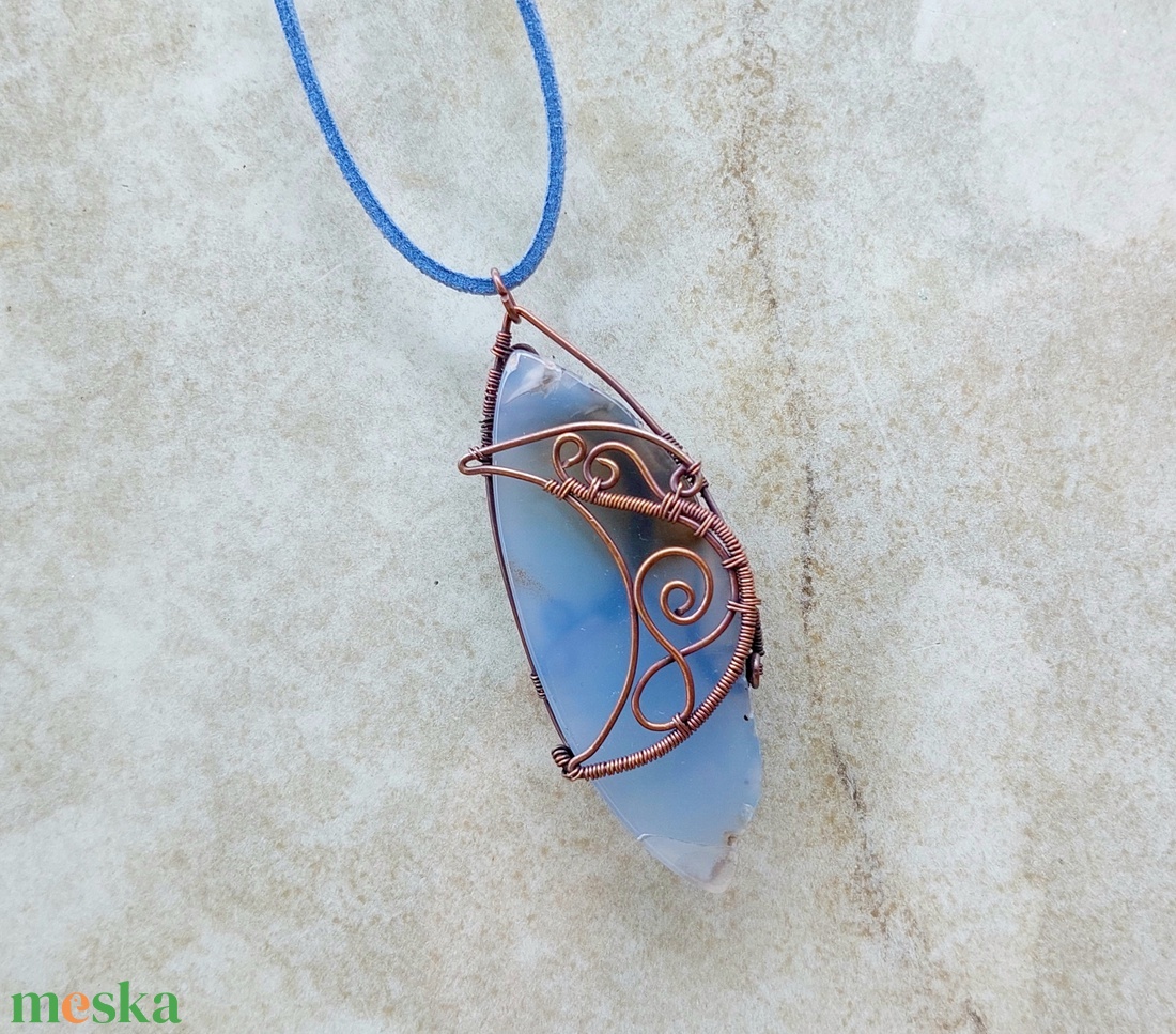 Kék achát és vörösréz nyaklánc - ékszer - nyaklánc - medálos nyaklánc - Meska.hu
