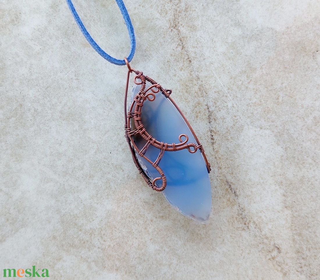 Kék achát és vörösréz nyaklánc - ékszer - nyaklánc - medálos nyaklánc - Meska.hu