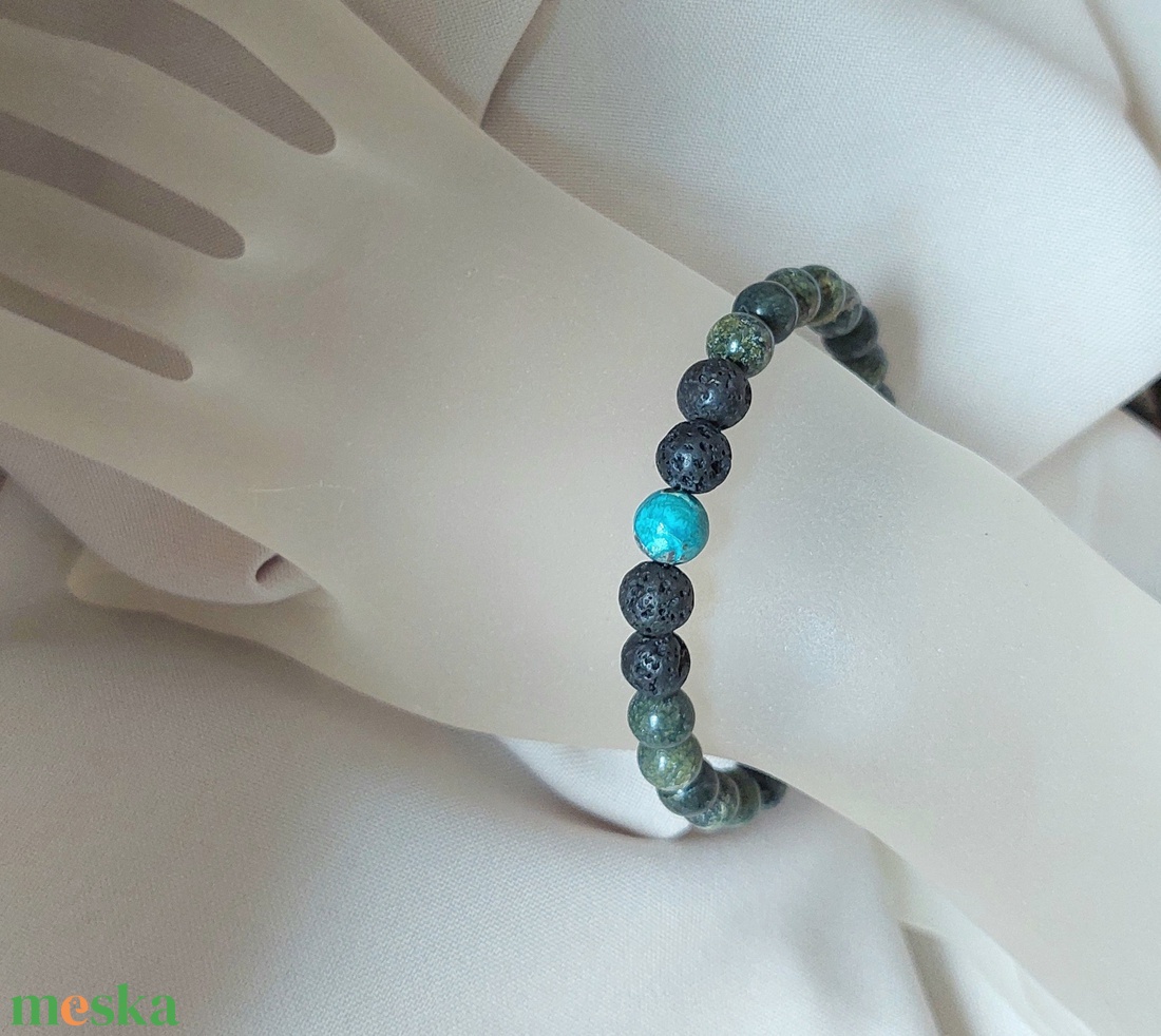 Unisex ásványkarkötő orosz szerpentin, lávakő és jáspis kővel - ékszer - karkötő - karperec - Meska.hu