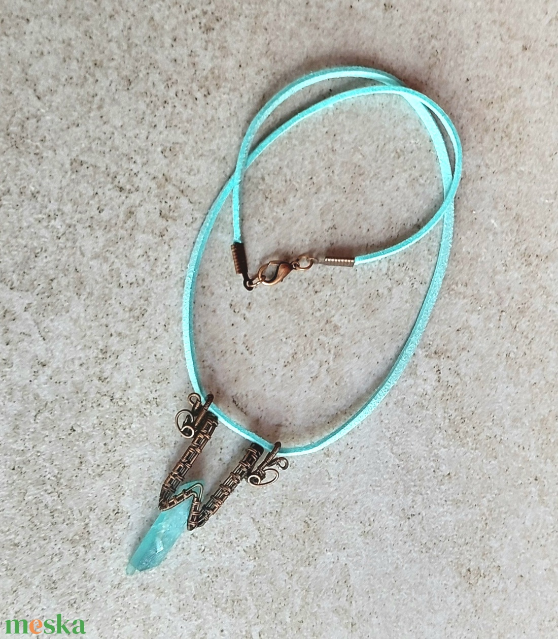 Vörösréz nyaklánc aura kvarc kővel - ékszer - nyaklánc - medálos nyaklánc - Meska.hu