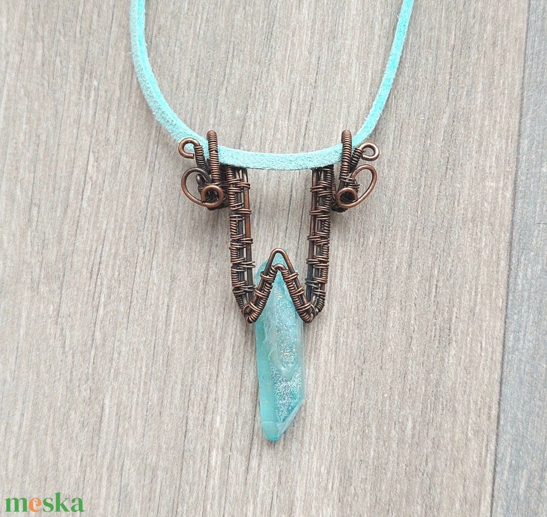 Vörösréz nyaklánc aura kvarc kővel - ékszer - nyaklánc - medálos nyaklánc - Meska.hu